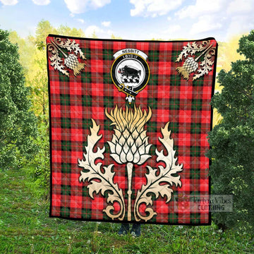 Nesbitt (Nisbet) Tartan Quilt with Family Crest and Golden Thistle Style