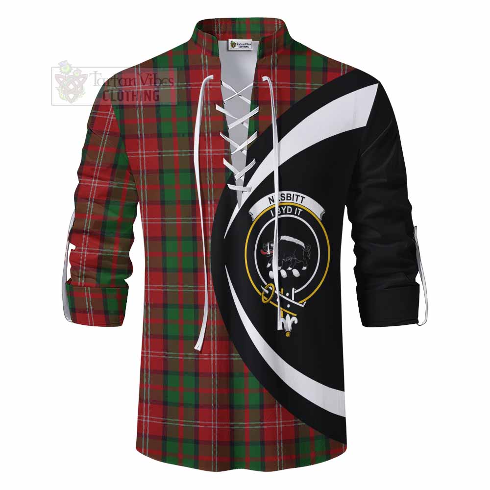 Tartan Vibes Clothing Nesbitt (Nisbet) Tartan Ghillie Kilt Shirt with Family Crest Circle Style