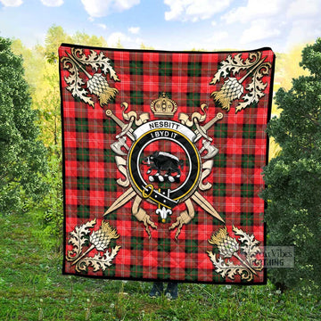 Nesbitt (Nisbet) Tartan Quilt with Family Crest and Scottish Golden Courage Shield