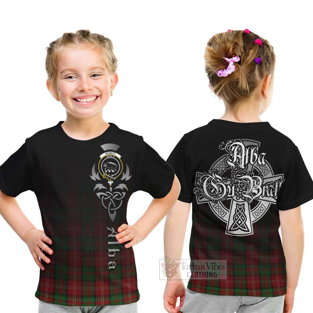 Tartan Vibes Clothing Nesbitt (Nisbet) Tartan Kid T-Shirt Featuring Alba Gu Brath Family Crest Celtic Inspired