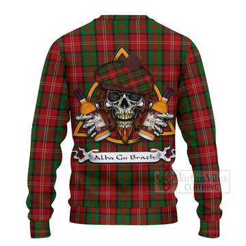 Nesbitt (Nisbet) Tartan Ugly Sweater with Family Crest and Bearded Skull Holding Bottles of Whiskey