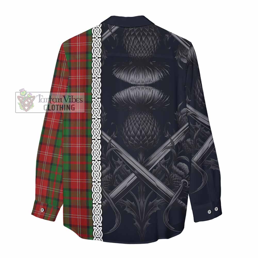 Tartan Vibes Clothing Nesbitt (Nisbet) Tartan Women's Casual Shirt with Family Crest Cross Sword Thistle Celtic Vibes