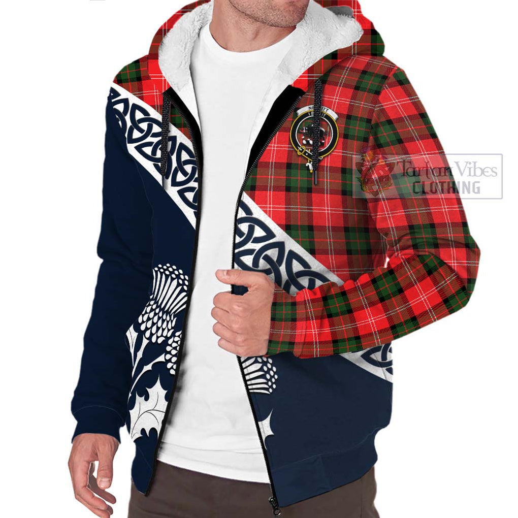 Tartan Vibes Clothing Nesbitt (Nisbet) Tartan Sherpa Hoodie Featuring Thistle and Scotland Map