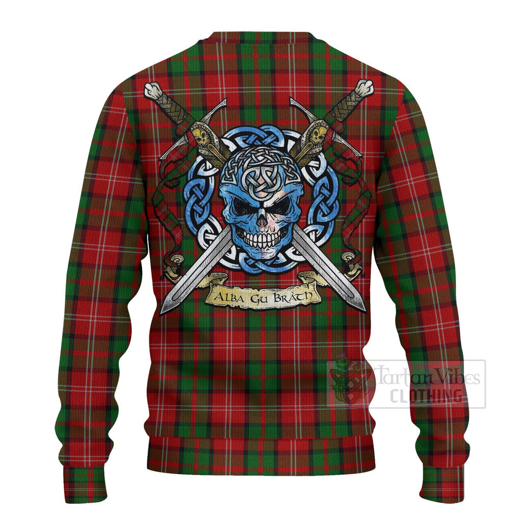 Tartan Vibes Clothing Nesbitt (Nisbet) Tartan Knitted Sweater with Family Crest Celtic Skull Style