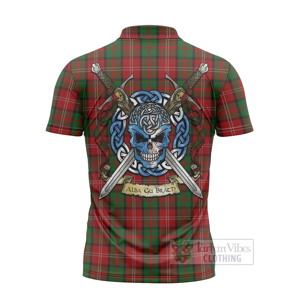 Tartan Vibes Clothing Nesbitt (Nisbet) Tartan Zipper Polo Shirt with Family Crest Celtic Skull Style