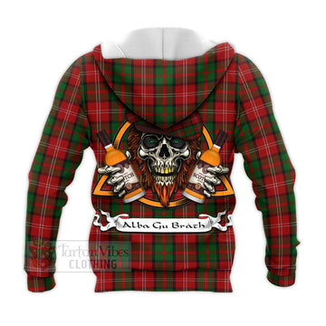 Nesbitt (Nisbet) Tartan Knitted Hoodie with Family Crest and Bearded Skull Holding Bottles of Whiskey