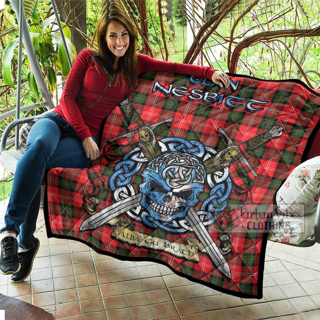 Tartan Vibes Clothing Nesbitt (Nisbet) Tartan Quilt with Celtic Skull Alba Gu Brath Style