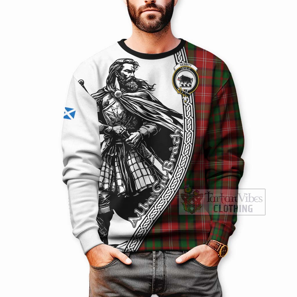 Tartan Vibes Clothing Nesbitt (Nisbet) Tartan Clan Crest Sweatshirt with Highlander Warrior Celtic Style