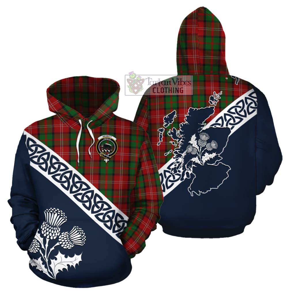 Tartan Vibes Clothing Nesbitt (Nisbet) Tartan Cotton Hoodie Featuring Thistle and Scotland Map