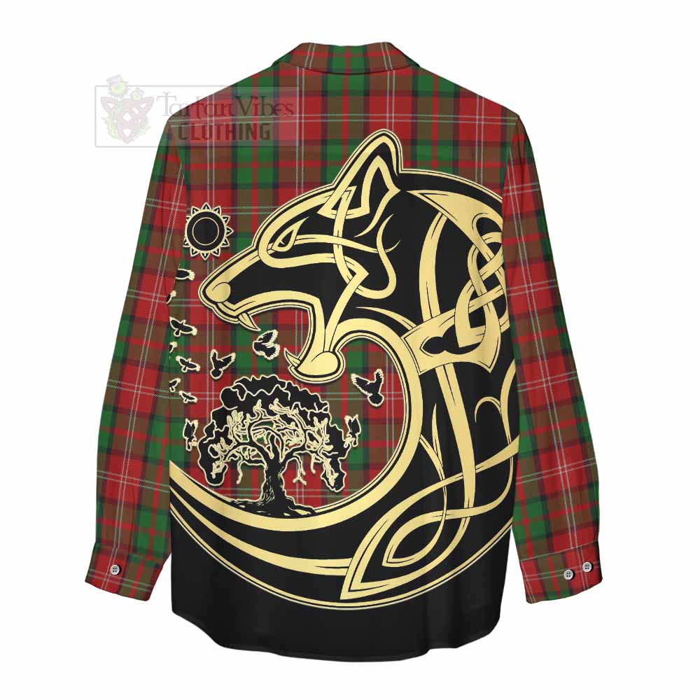 Tartan Vibes Clothing Nesbitt (Nisbet) Tartan Women's Casual Shirt with Family Crest Celtic Wolf Style