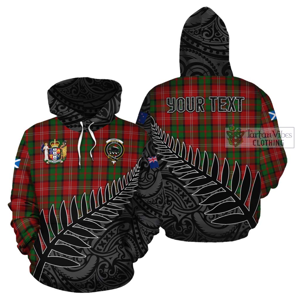 Tartan Vibes Clothing Nesbitt (Nisbet) Crest Tartan Cotton Hoodie with New Zealand Silver Fern Half Style