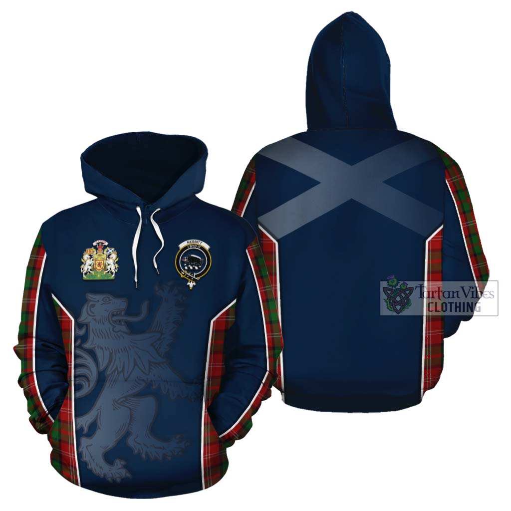 Tartan Vibes Clothing Nesbitt (Nisbet) Tartan Cotton Hoodie with Family Crest and Lion Rampant Vibes Sport Style