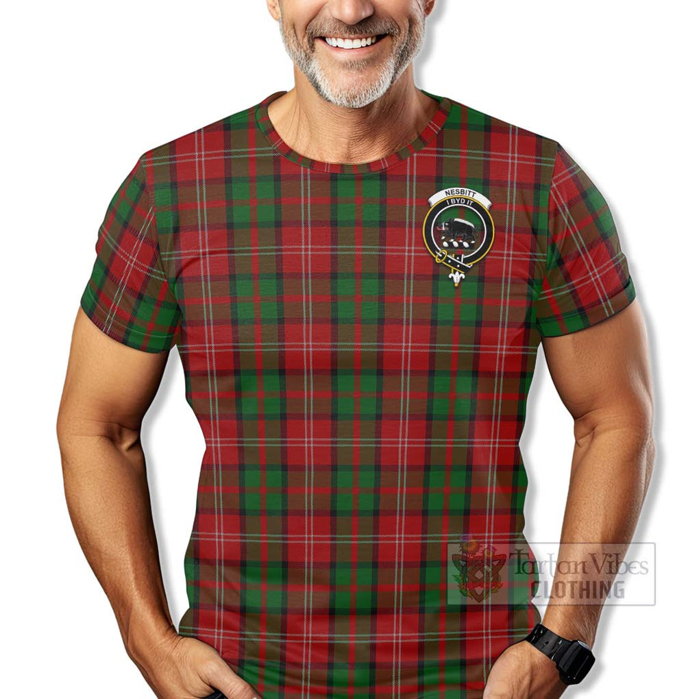 Tartan Vibes Clothing Nesbitt (Nisbet) Tartan T-Shirt with Family Crest Celtic Skull Style