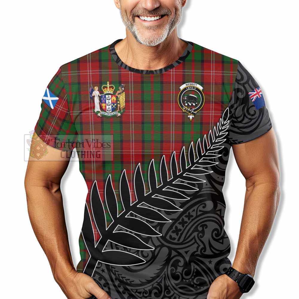 Tartan Vibes Clothing Nesbitt (Nisbet) Crest Tartan T-Shirt with New Zealand Silver Fern Half Style