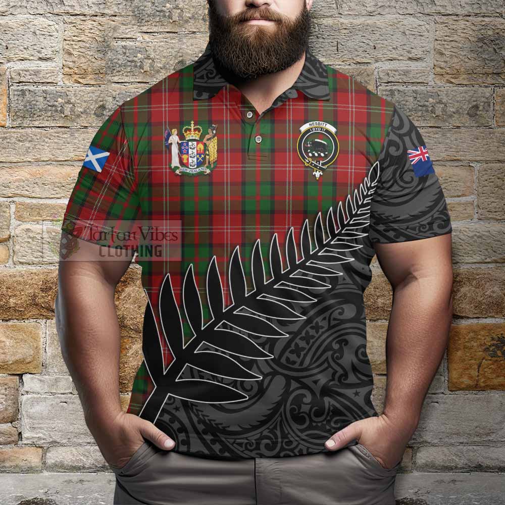 Tartan Vibes Clothing Nesbitt (Nisbet) Crest Tartan Polo Shirt with New Zealand Silver Fern Half Style