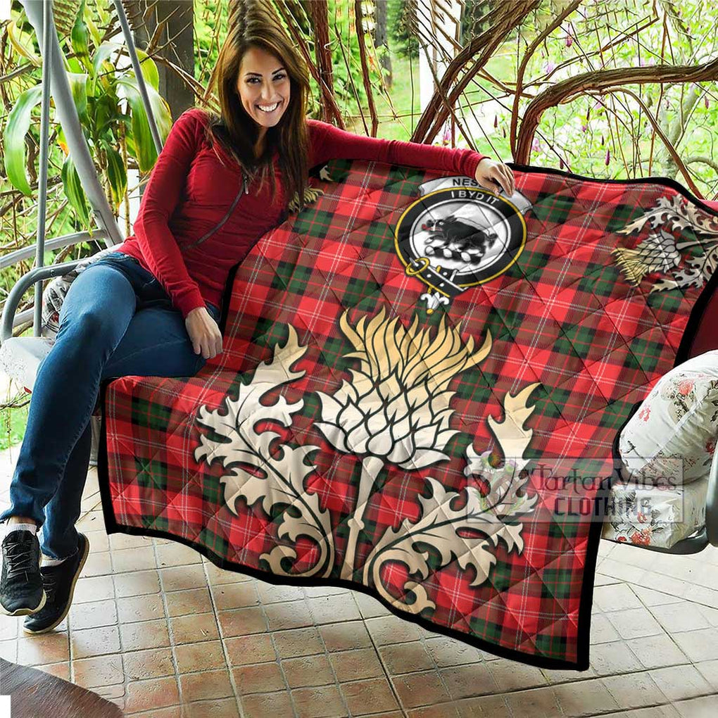 Tartan Vibes Clothing Nesbitt (Nisbet) Tartan Quilt with Family Crest and Golden Thistle Style