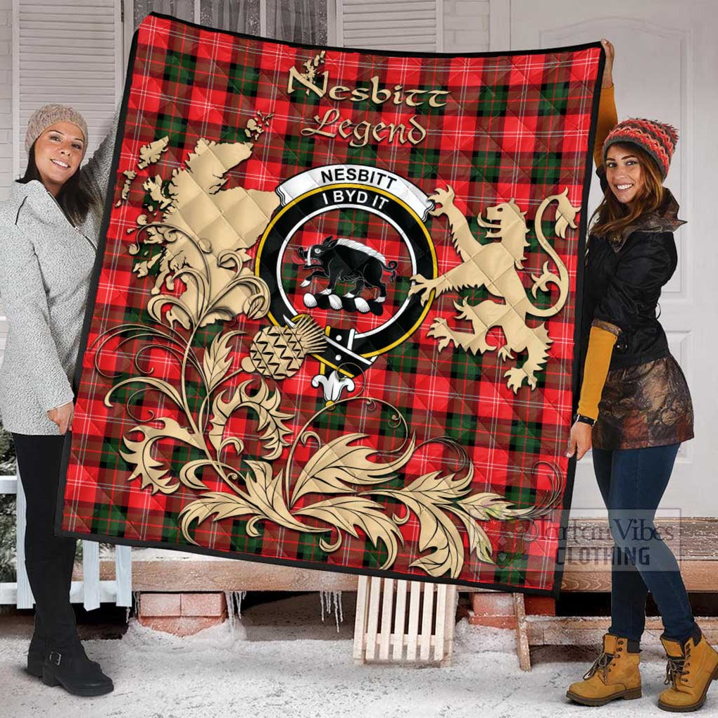 Tartan Vibes Clothing Nesbitt (Nisbet) Tartan Quilt with Family Crest and Scottish Symbol Style