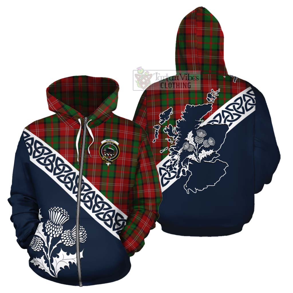 Tartan Vibes Clothing Nesbitt (Nisbet) Tartan Cotton Hoodie Featuring Thistle and Scotland Map