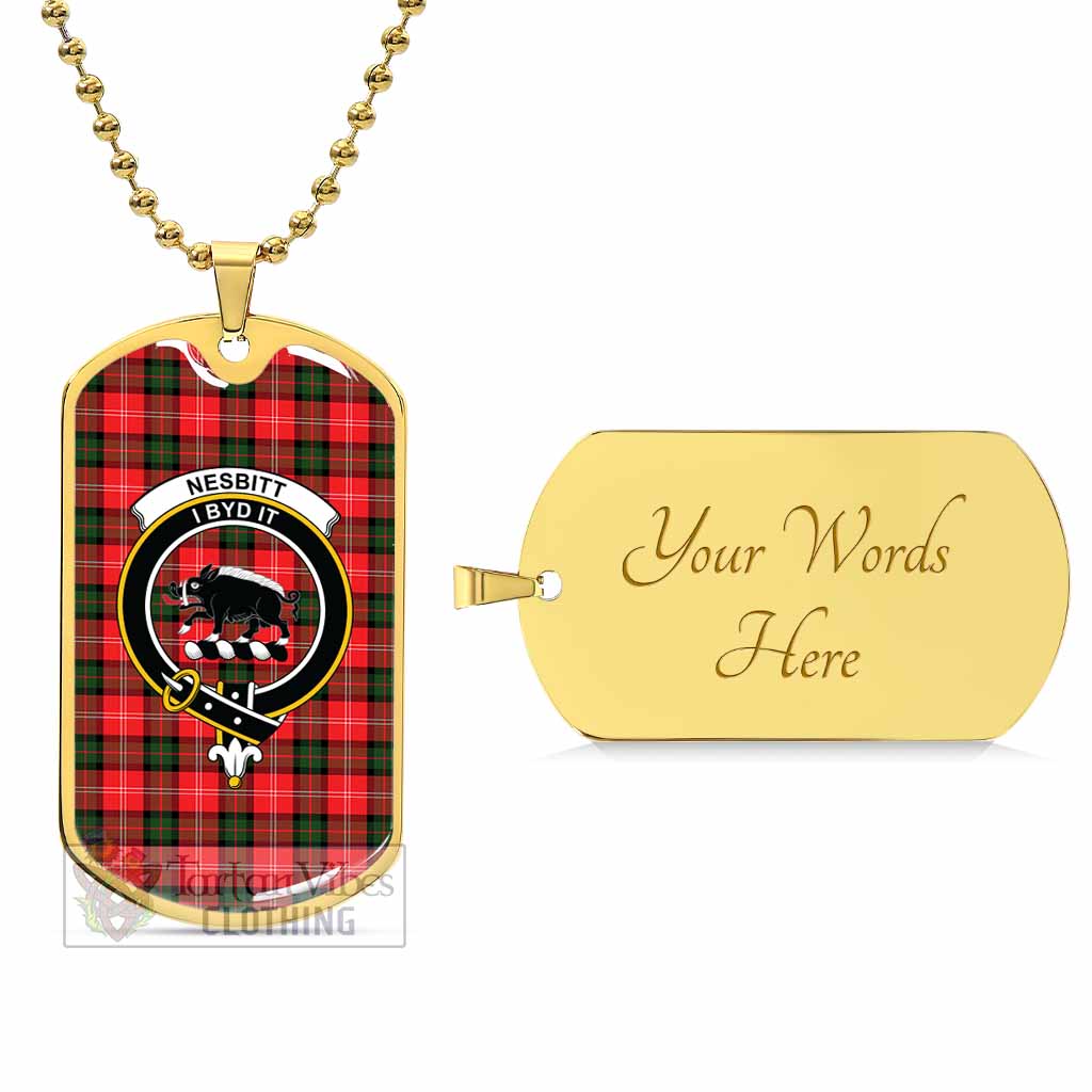 Tartan Vibes Clothing Nesbitt (Nisbet) Tartan Dog Tag Necklace with Family Crest