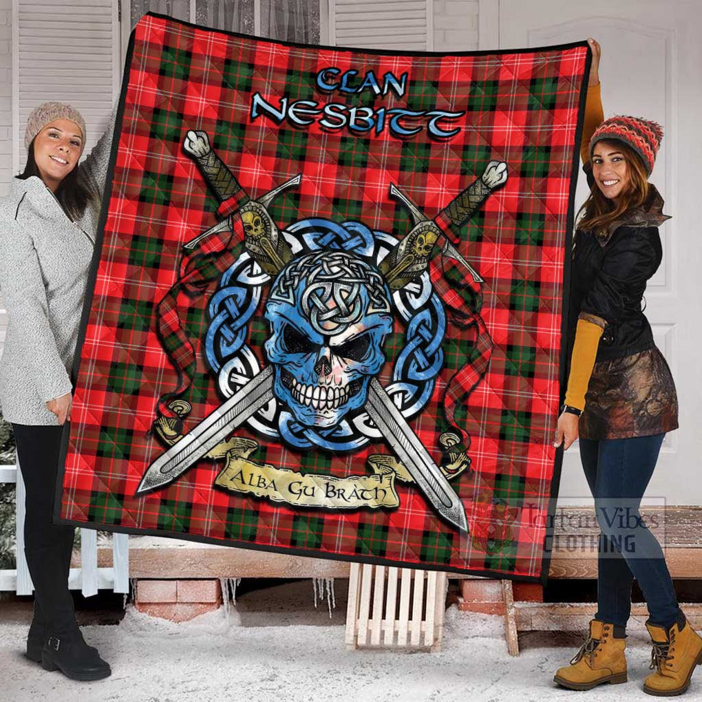 Tartan Vibes Clothing Nesbitt (Nisbet) Tartan Quilt with Celtic Skull Alba Gu Brath Style