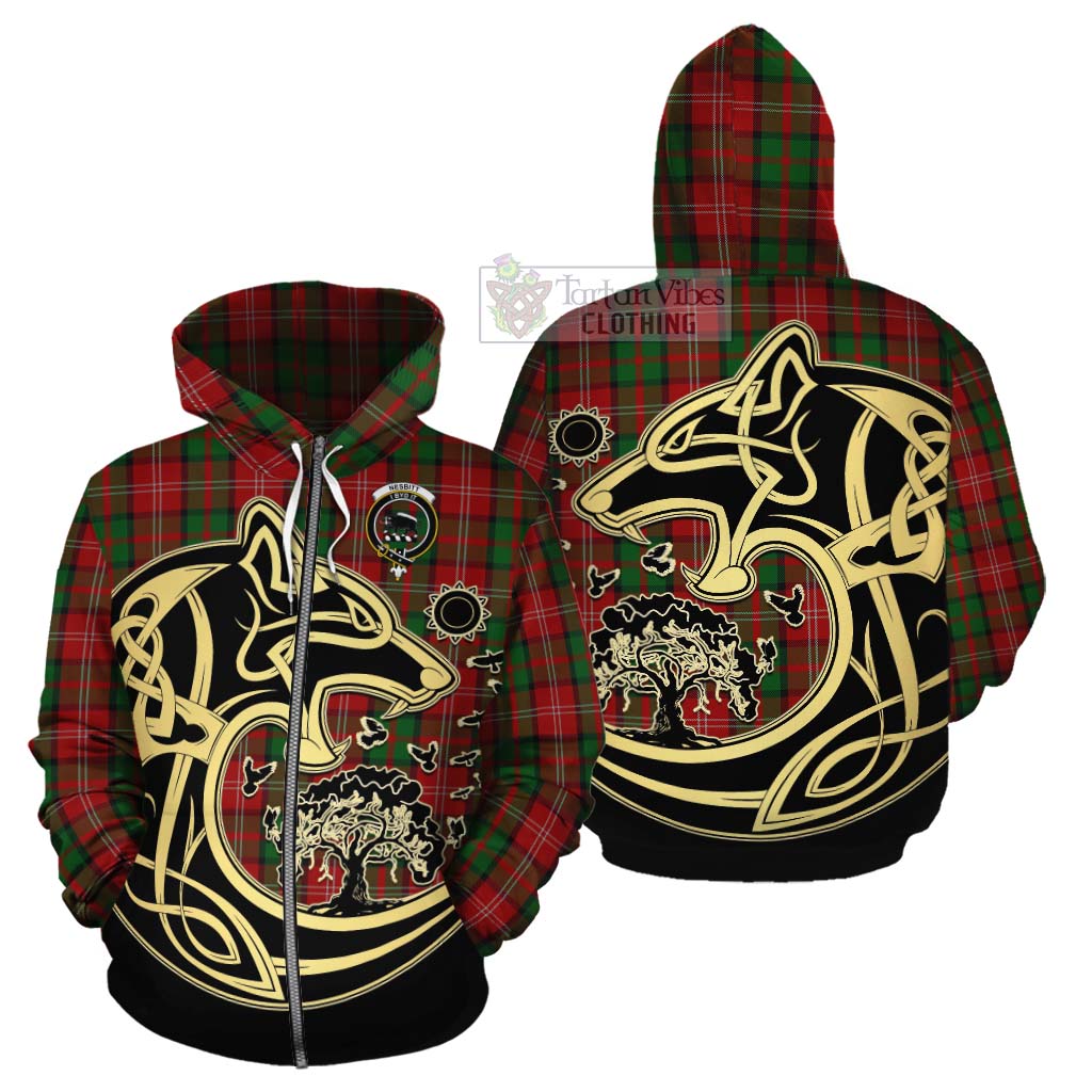 Tartan Vibes Clothing Nesbitt (Nisbet) Tartan Cotton Hoodie with Family Crest Celtic Wolf Style