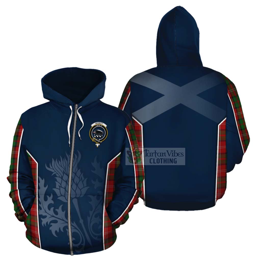 Tartan Vibes Clothing Nesbitt (Nisbet) Tartan Cotton Hoodie with Family Crest and Scottish Thistle Vibes Sport Style