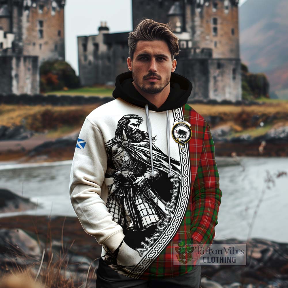 Tartan Vibes Clothing Nesbitt (Nisbet) Tartan Clan Crest Cotton Hoodie with Highlander Warrior Celtic Style