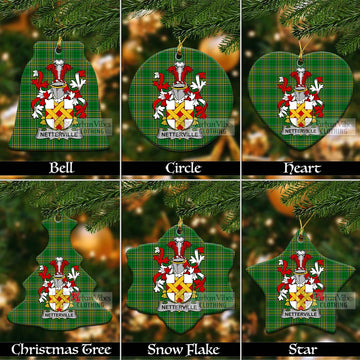 Netterville Irish Clan Tartan Christmas Ceramic Ornament with Coat of Arms