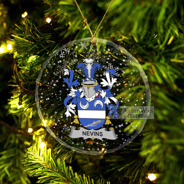 Nevins Irish Clan Christmas Glass Ornament with Coat of Arms