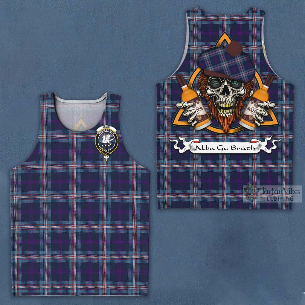 Tartan Vibes Clothing Nevoy Tartan Men's Tank Top with Family Crest and Bearded Skull Holding Bottles of Whiskey