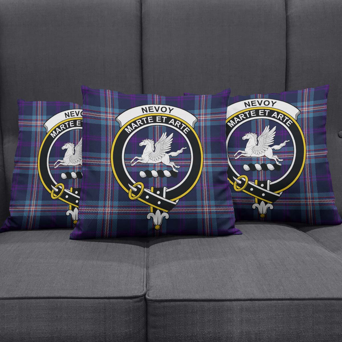Nevoy Tartan Pillow Cover with Family Crest Square Pillow Cover - Tartanvibesclothing