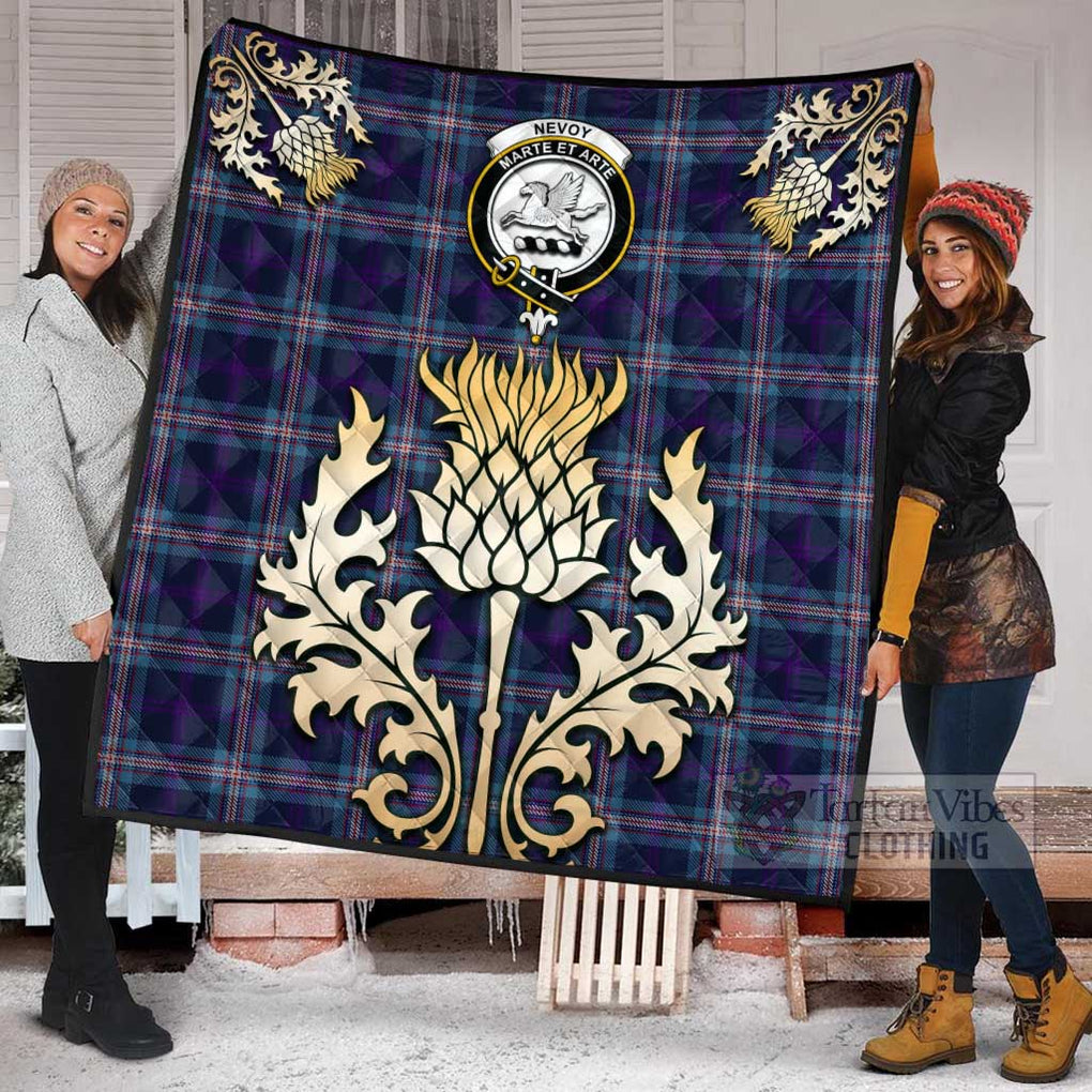 Tartan Vibes Clothing Nevoy Tartan Quilt with Family Crest and Golden Thistle Style