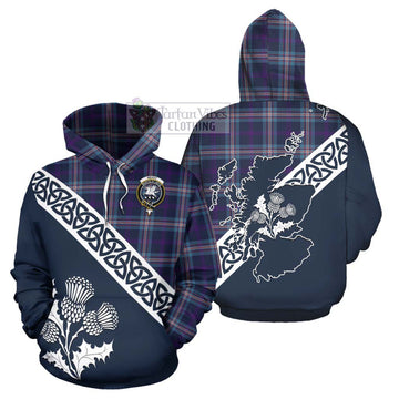 Nevoy Tartan Hoodie Featuring Thistle and Scotland Map