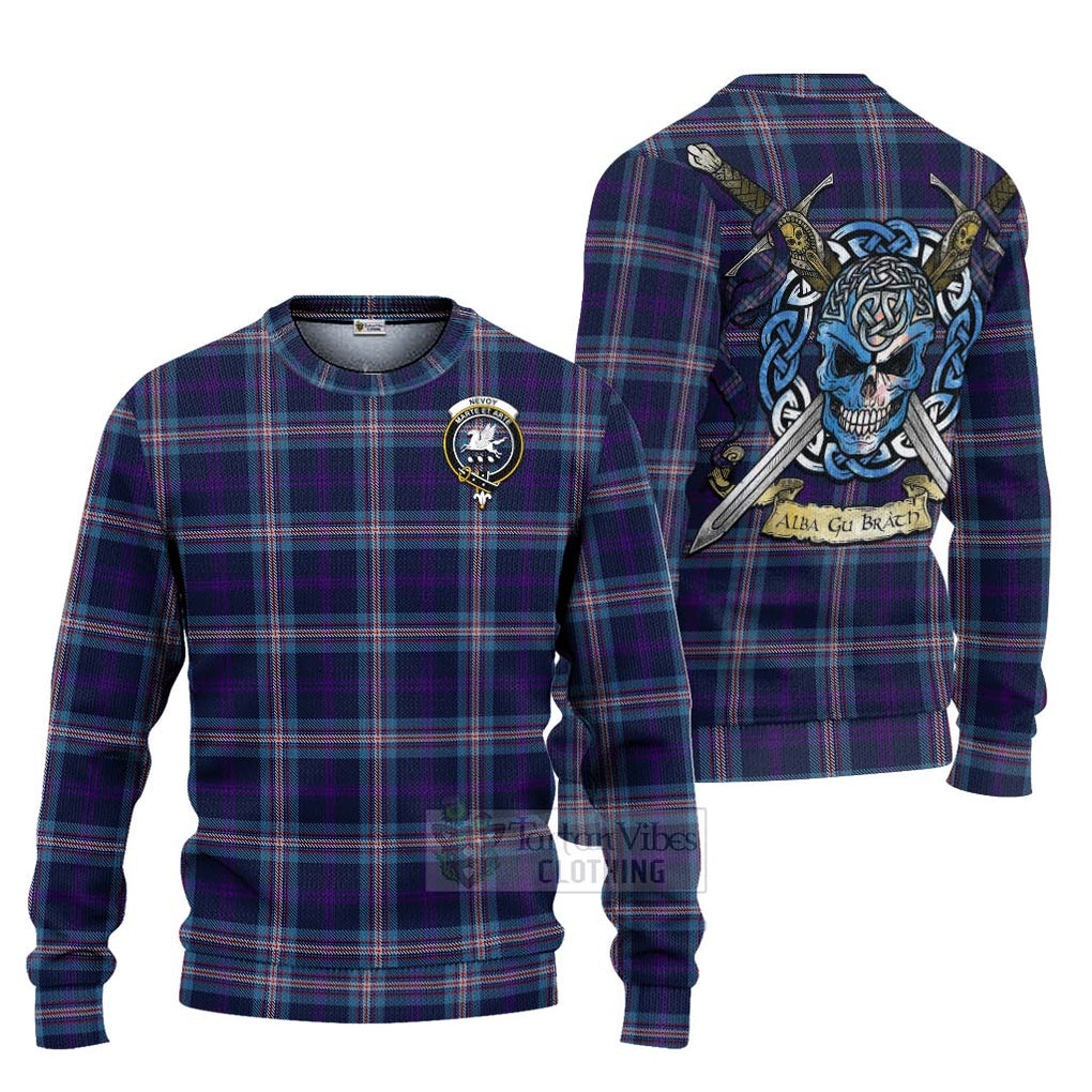 Tartan Vibes Clothing Nevoy Tartan Knitted Sweater with Family Crest Celtic Skull Style