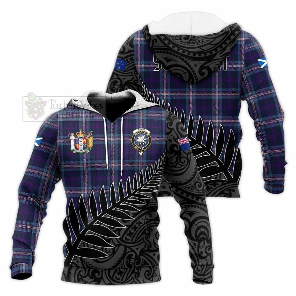 Tartan Vibes Clothing Nevoy Crest Tartan Knitted Hoodie with New Zealand Silver Fern Half Style