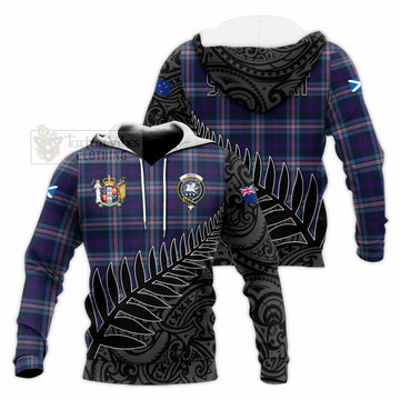 Nevoy Crest Tartan Knitted Hoodie with New Zealand Silver Fern Half Style