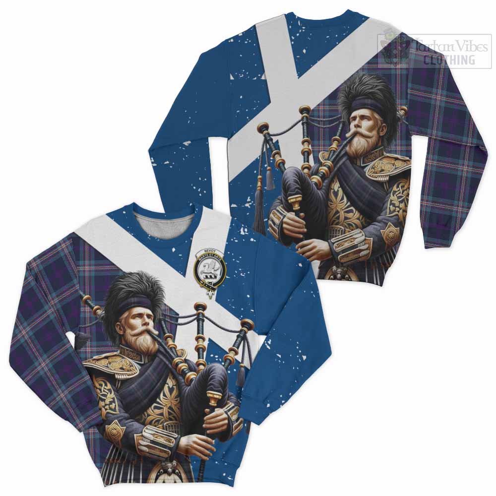 Tartan Vibes Clothing Nevoy Tartan Sweatshirt with Family Crest Scottish Bagpiper Vibes