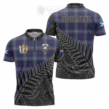 Nevoy Crest Tartan Zipper Polo Shirt with New Zealand Silver Fern Half Style