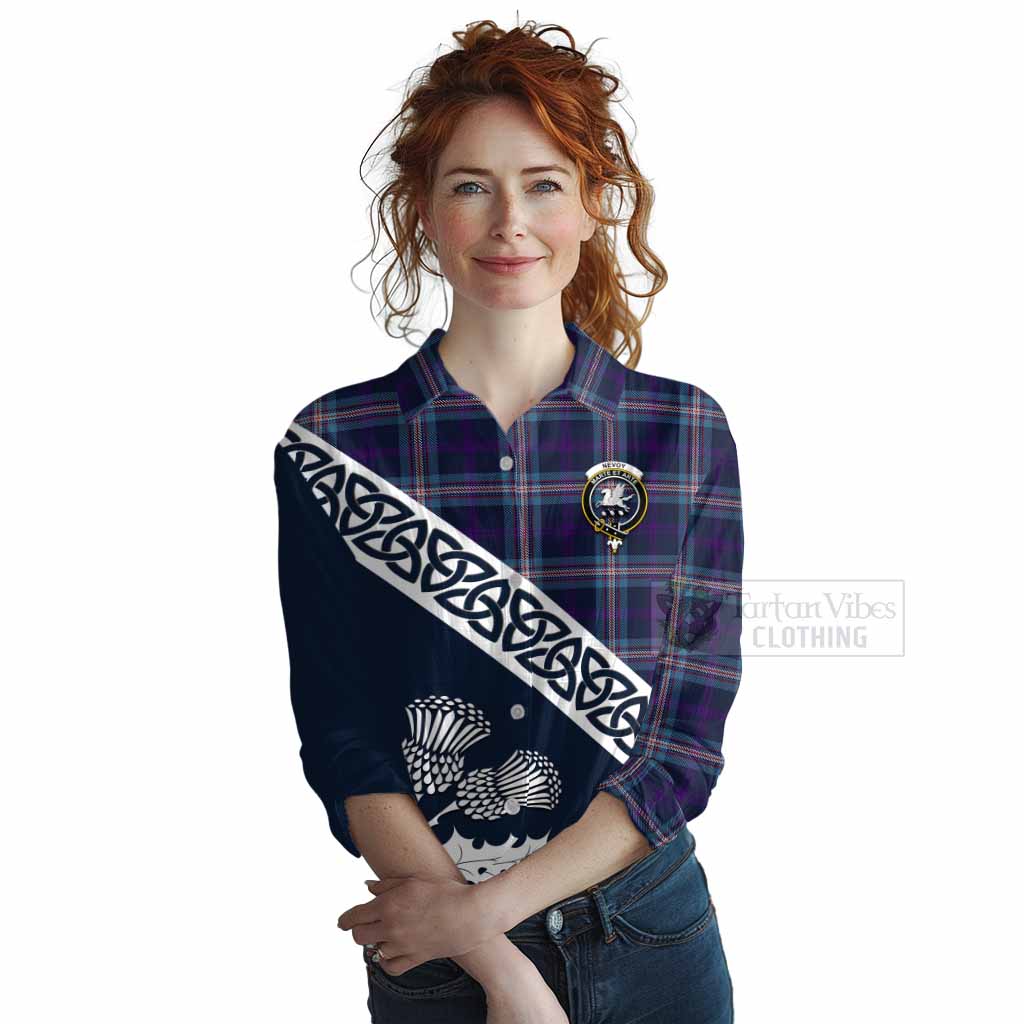 Tartan Vibes Clothing Nevoy Tartan Women's Casual Shirt Featuring Thistle and Scotland Map