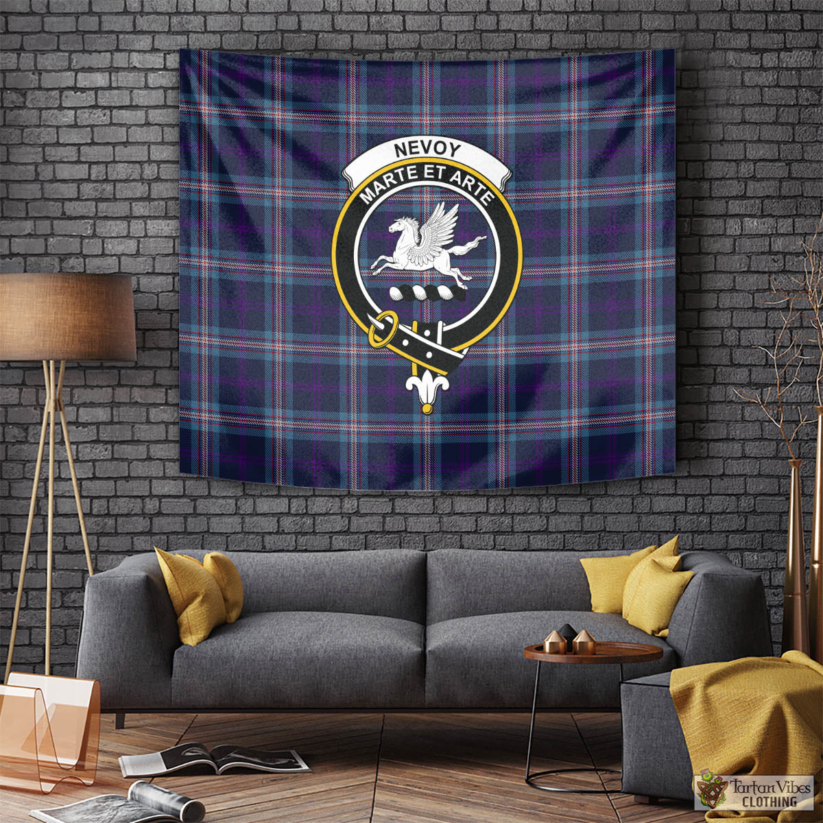 Tartan Vibes Clothing Nevoy Tartan Tapestry Wall Hanging and Home Decor for Room with Family Crest