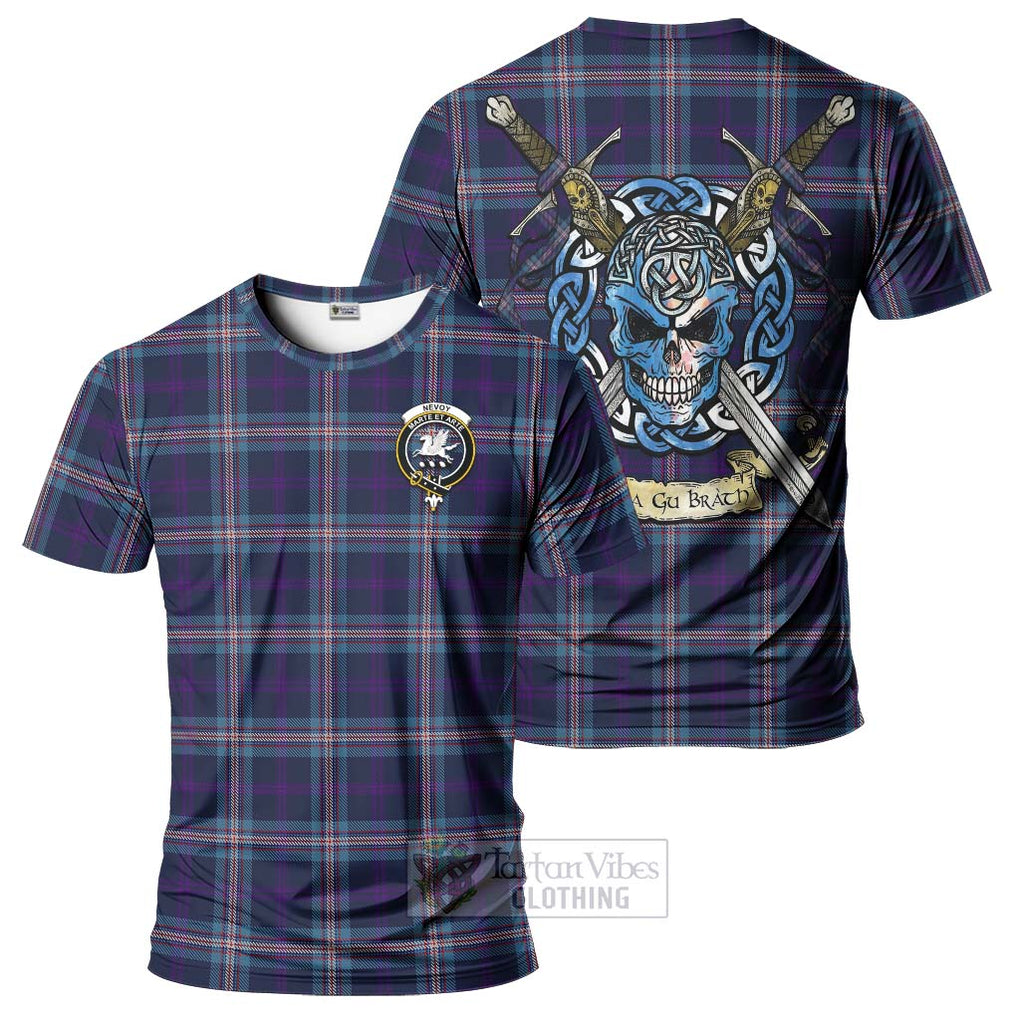 Tartan Vibes Clothing Nevoy Tartan T-Shirt with Family Crest Celtic Skull Style