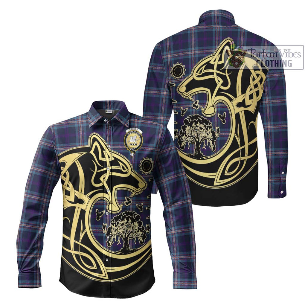 Nevoy Tartan Long Sleeve Button Shirt with Family Crest Celtic Wolf Style Men's Shirt S - Tartan Vibes Clothing