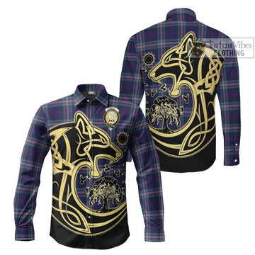 Nevoy Tartan Long Sleeve Button Shirt with Family Crest Celtic Wolf Style