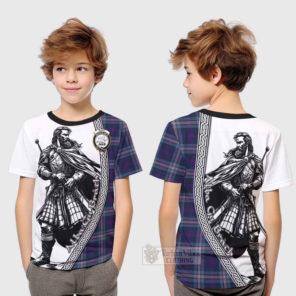 Tartan Vibes Clothing Nevoy Tartan Clan Crest Kid T-Shirt with Highlander Warrior Celtic Style