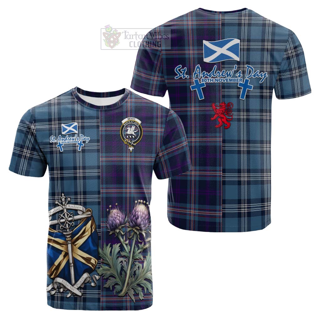 Tartan Vibes Clothing Nevoy Tartan Cotton T-shirt Happy St. Andrew's Day Half Tartan Style