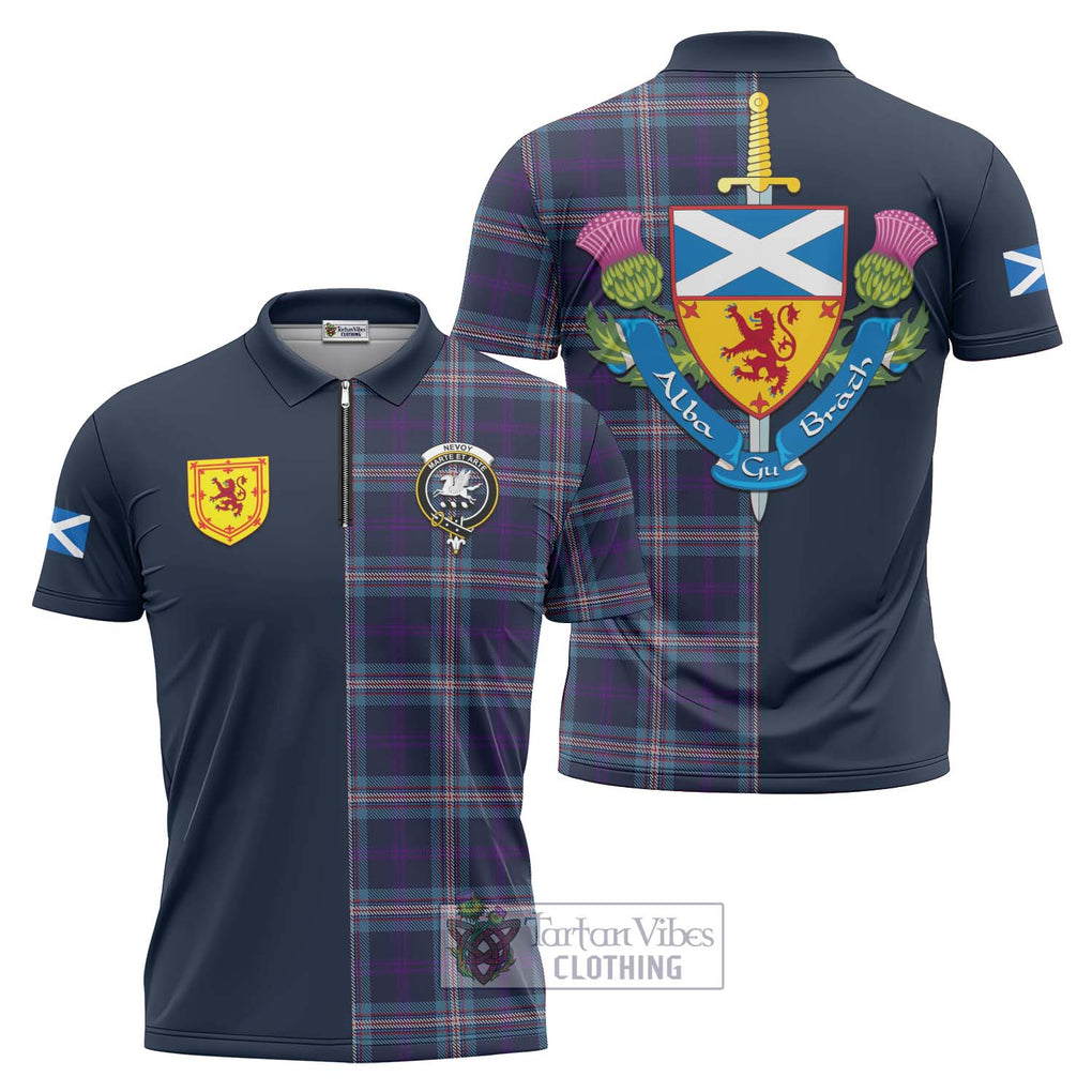 Tartan Vibes Clothing Nevoy Tartan Zipper Polo Shirt with Scottish Lion Royal Arm Half Style