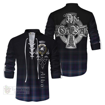 Nevoy Tartan Ghillie Kilt Shirt Featuring Alba Gu Brath Family Crest Celtic Inspired