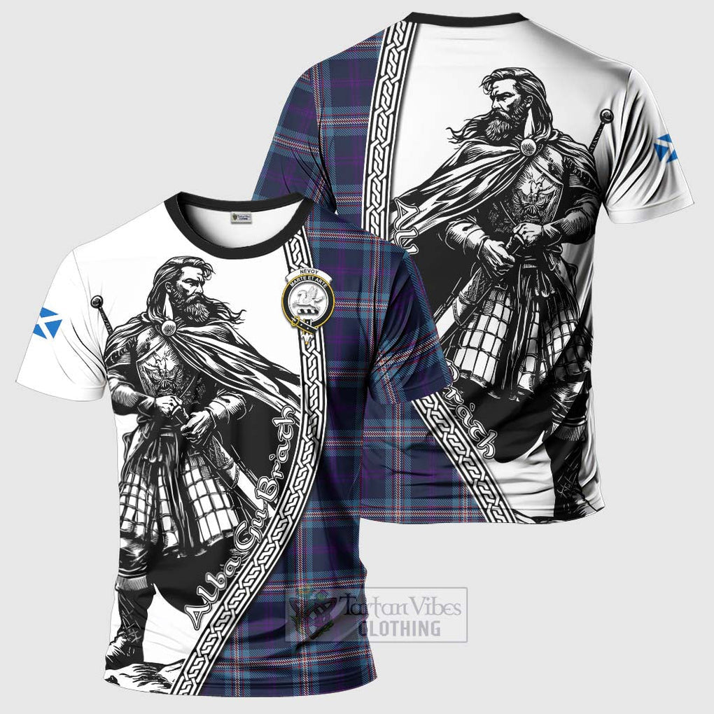 Tartan Vibes Clothing Nevoy Tartan Clan Crest T-Shirt with Highlander Warrior Celtic Style