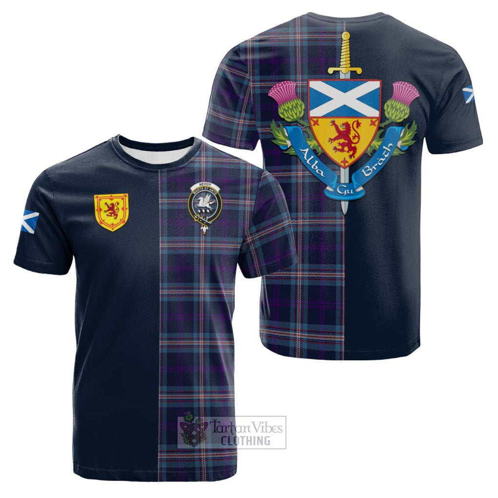 Tartan Vibes Clothing Nevoy Tartan Cotton T-shirt with Scottish Lion Royal Arm Half Style