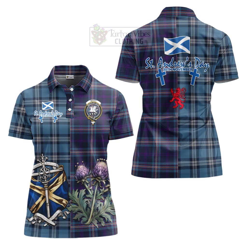 Tartan Vibes Clothing Nevoy Tartan Women's Polo Shirt Happy St. Andrew's Day Half Tartan Style